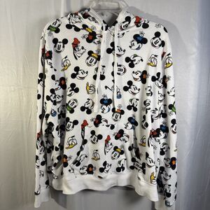 Disney Mickey Mouse Hoodie Sweatshirt Allover Character Print White Size 1X